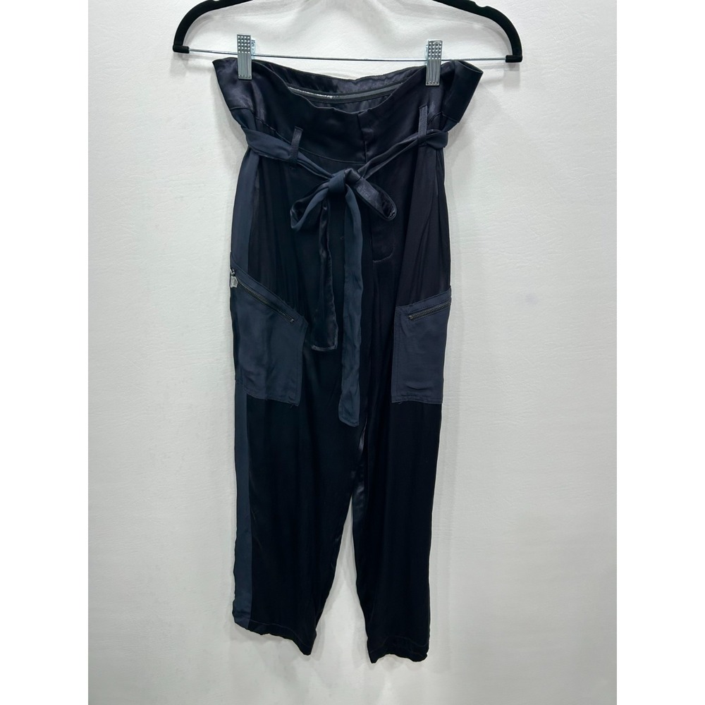 Lola‎ & Sophie Tie Waist Cargo Pocket Pants Womens Sz 4 Navy Lagenlook Trousers